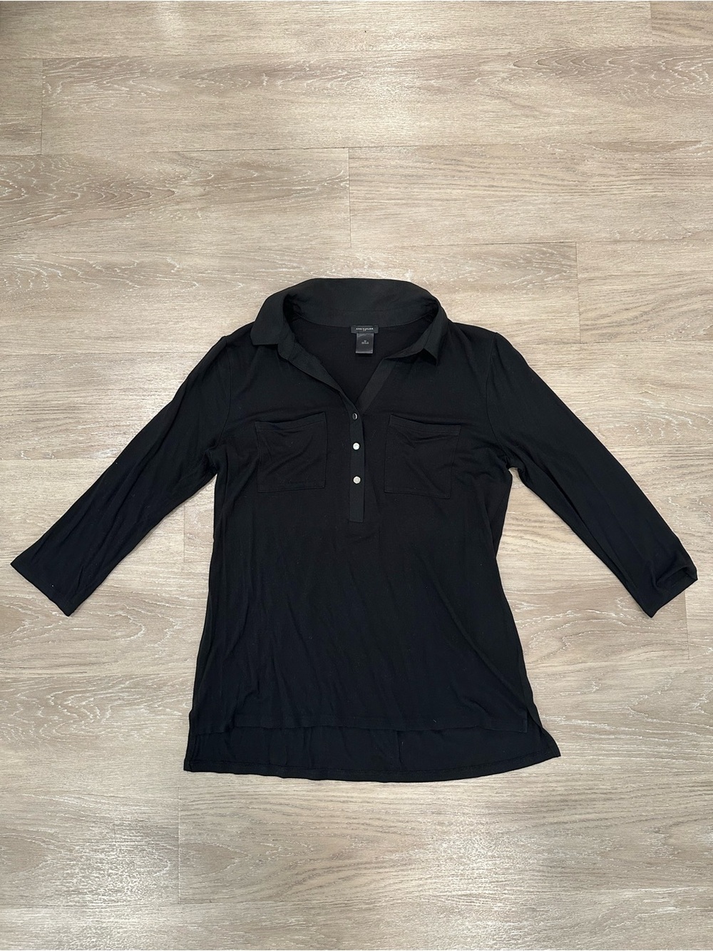 Ann Taylor Black Utility Pocket Blouse Top Size M